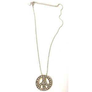 Vintage Claire’s White Rhinestone Crystals Peace Sign Necklace